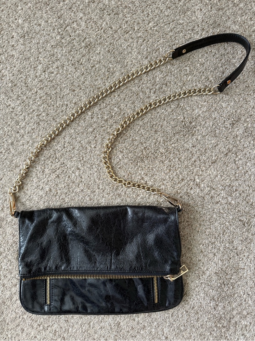 Rebecca Minkoff Black Faux Leather Crossbody with Gold Chain Strap